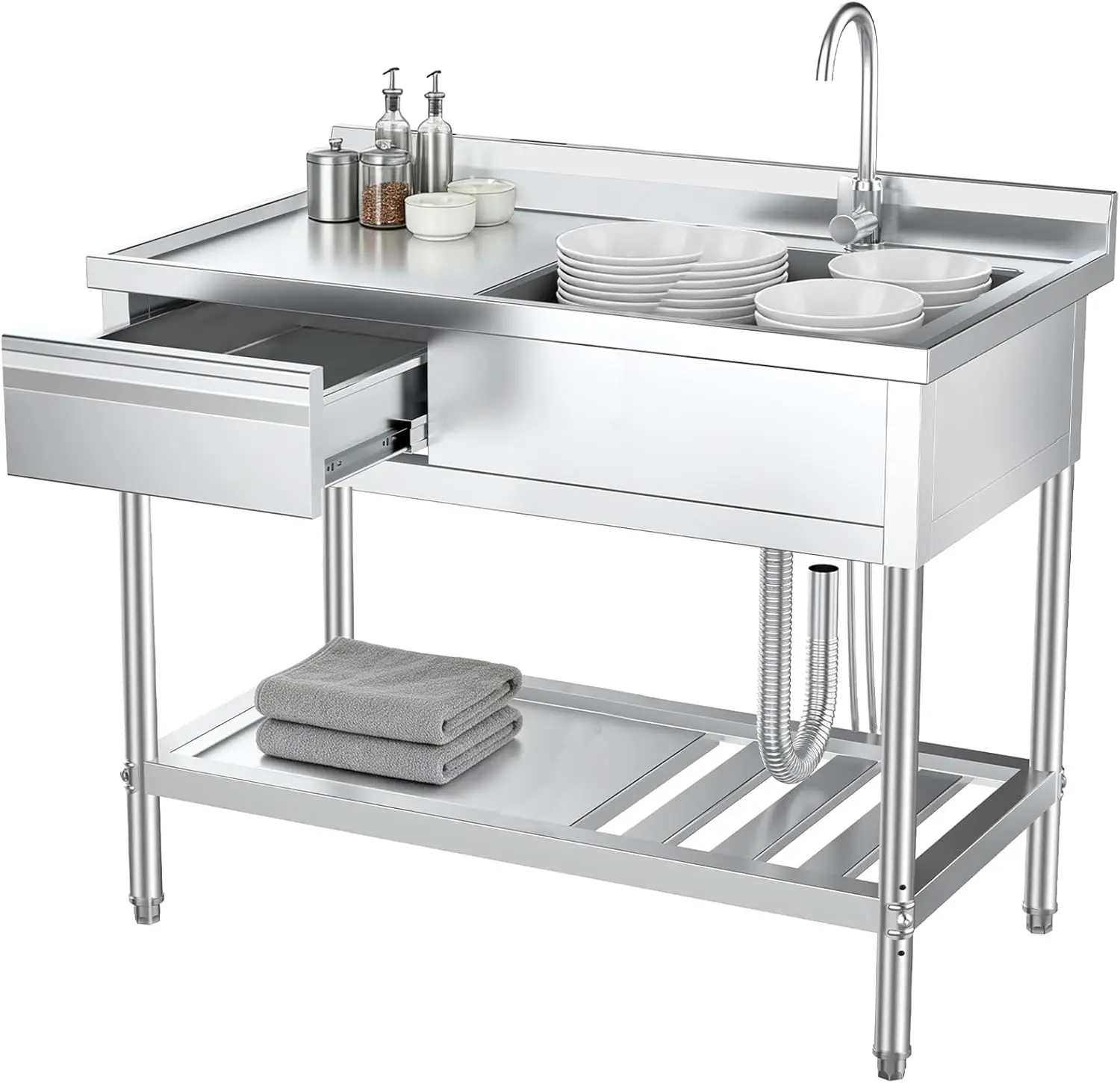 Commercial Kitchen Plumbing - Zlewozmywak ze stali nierdzewnej z szufladami