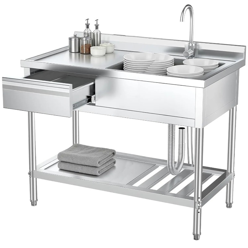 Commercial Kitchen Plumbing - Zlewozmywak ze stali nierdzewnej z szufladami