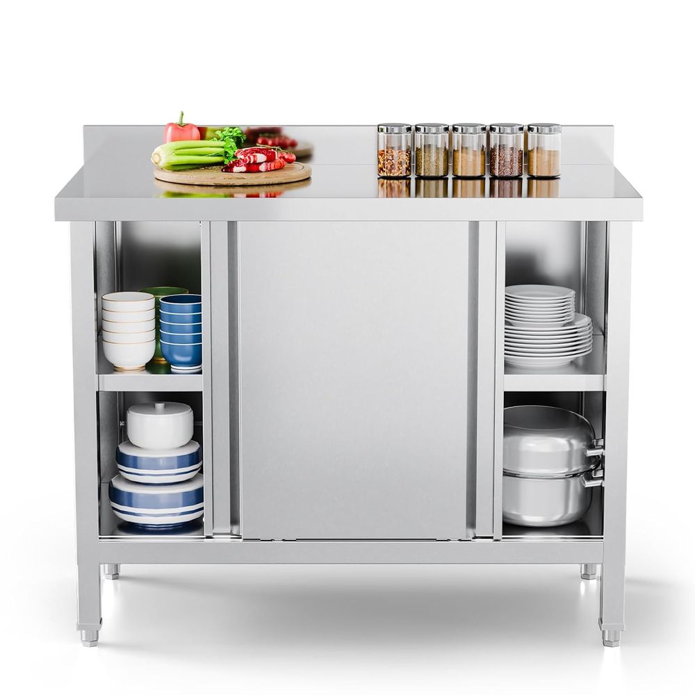 Commercial Kitchen Backsplash - Stół ze stali nierdzewnej z szafką