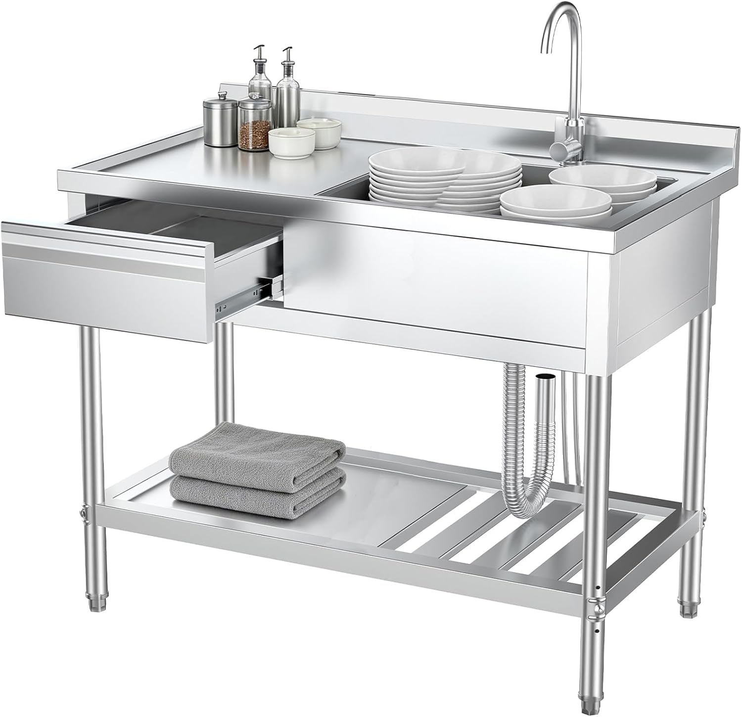 Commercial Kitchen Plumbing - Zlewozmywak ze stali nierdzewnej z szufladami