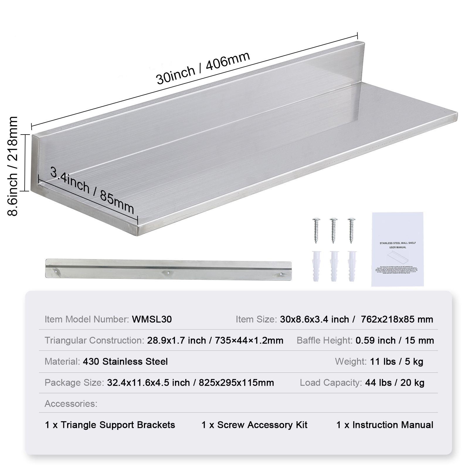 Półka ze stali nierdzewnej 22  – Commercial Kitchen Backsplash recenzja i cena